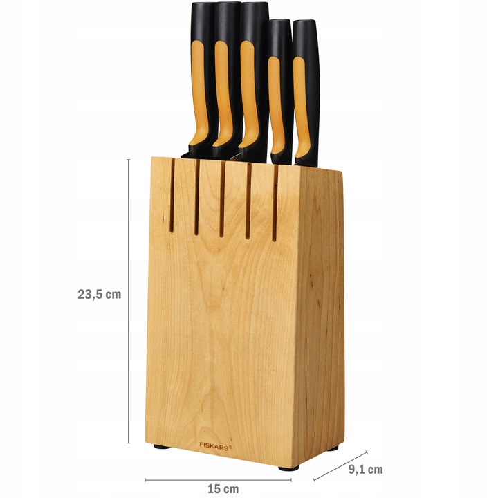 FISKARS ZESTAW KOMPLET 5 NOŻY SZEFA W BLOKU drewnianym łącznie 6 EL