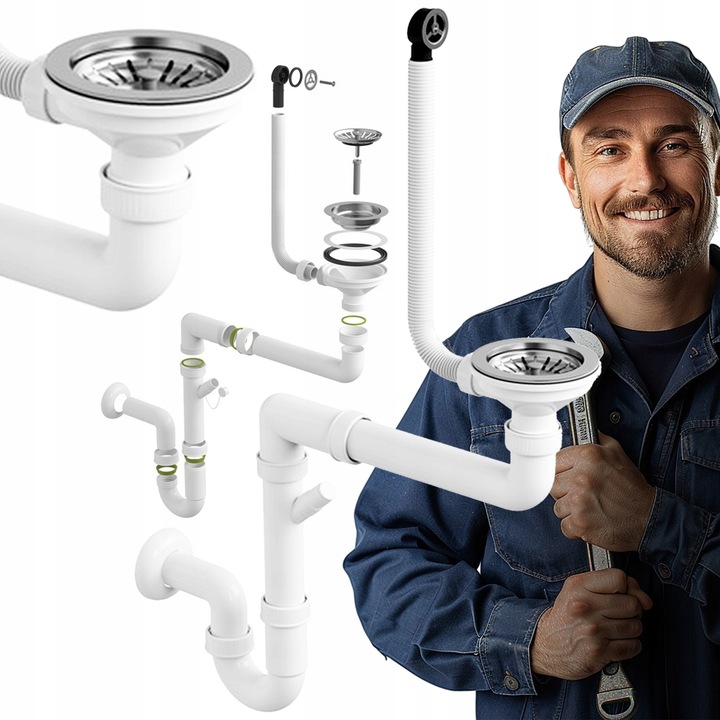 SYFON MANUALNY JEDNOKOMOROWY ZLEWOZMYWAKOWY KUCHENNY ANTYPRZELEWOWY