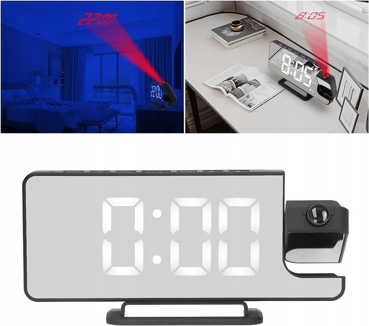 BUDZIK ZEGAR ELEKTRONICZNY GŁOŚNY Z PROJEKTOREM LED STOJĄCY CYFROWY DATA