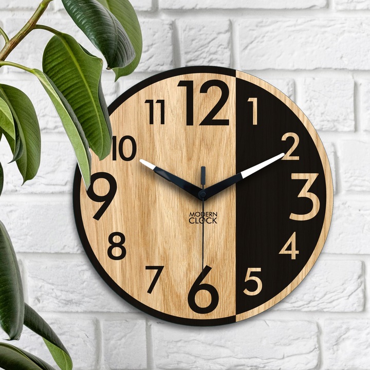 Zegar ścienny drewniany Dębowy ALFRED - 33 cm cichy, zegar do salonu