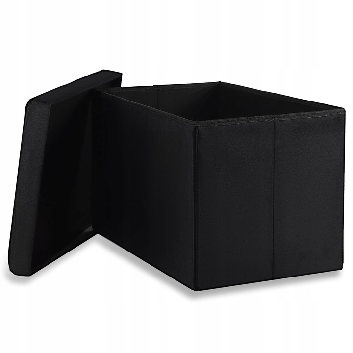 Pufa ze Schowkiem Skrzynia Welurowa Pojemnik Ława Do Salonu Czarna -