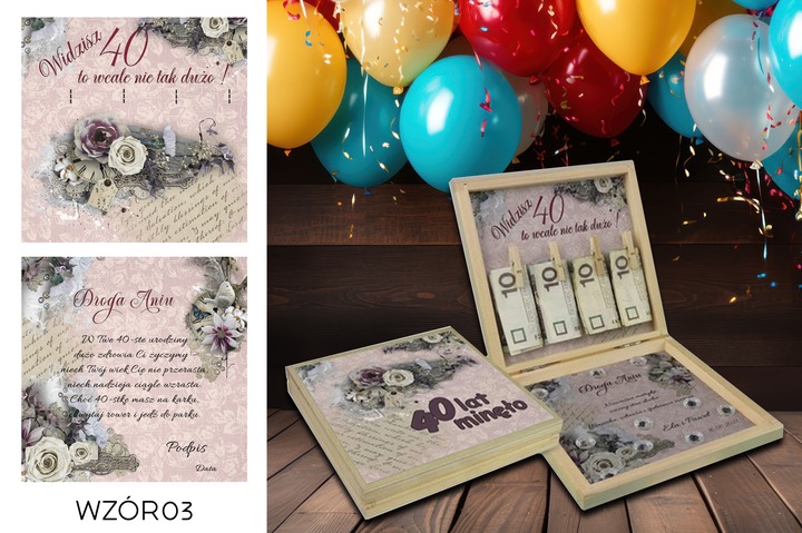 PREZENT NA 40 URODZINY PUDEŁKO Z ŻYCZENIAMI
