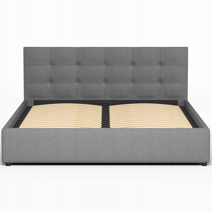 Łóżko tapicerowane 140×200 z pojemnikiem i zagłówkiem Mira szare 028-28