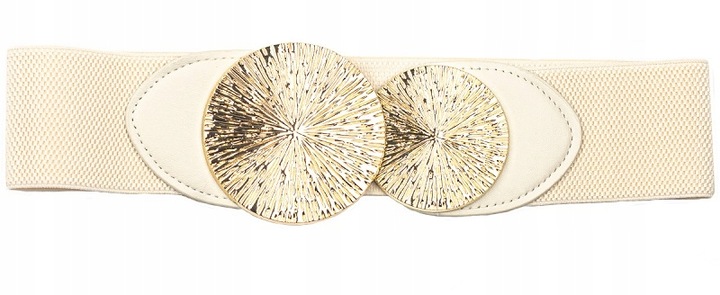 PASEK DAMSKI SZEROKI ECRU ELASTYCZNY ZŁOTA KLAMRA DO SUKIENKI DO MARYNARKI