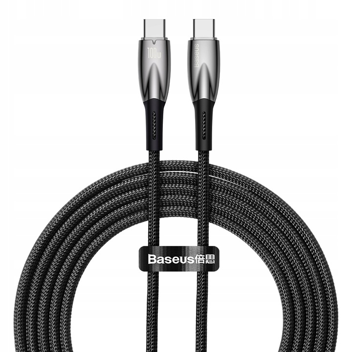 BASEUS kabel Typ C do Typ C PD 100W Glimmer 2m 200cm black wytrzymały oplot