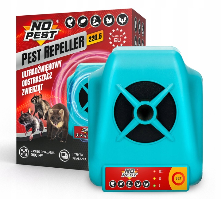 ULTRADŹWIĘKOWY ODSTRASZACZ NA KUNY MYSZY SZCZURY ŁASICE NO PEST 220.6