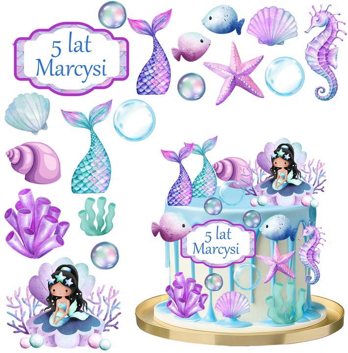 WYDRUK CUKROWY DLA DZIEWCZYNKI SYRENA SYRENKA + TABLICZKA Z TEKSTEM