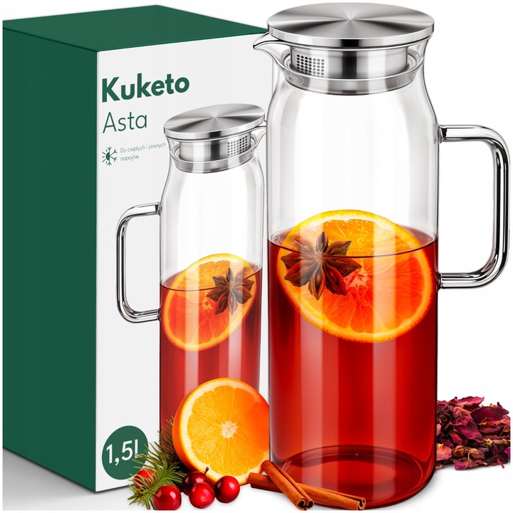 DZBANEK SZKLANY 1,5 L Z POKRYWKĄ SITKIEM ŻAROODPORNY DO HERBATY KAWY NAPOJE