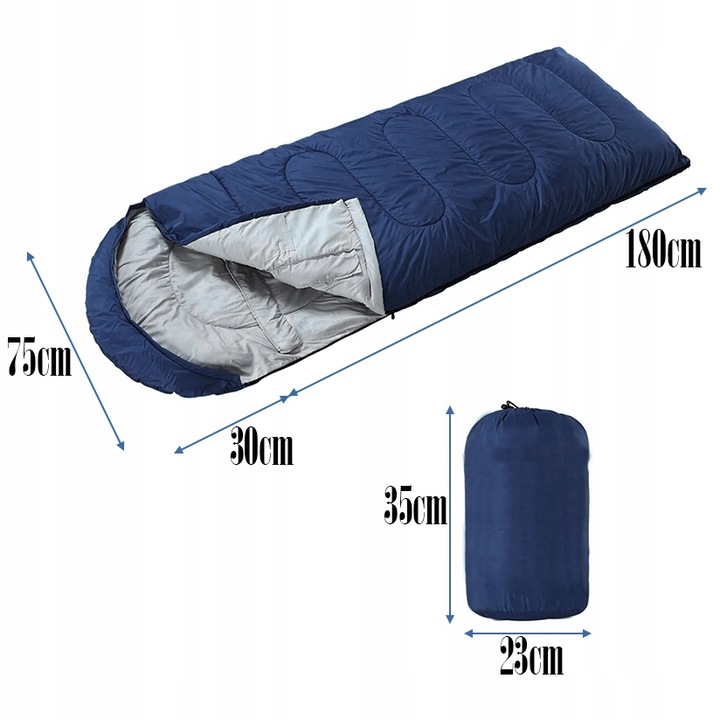 LEKKI ŚPIWÓR TURYSTYCZNY MUMIA KAPTUR 210CM CIEPŁY KOŁDRA + POKROWIEC 2w1