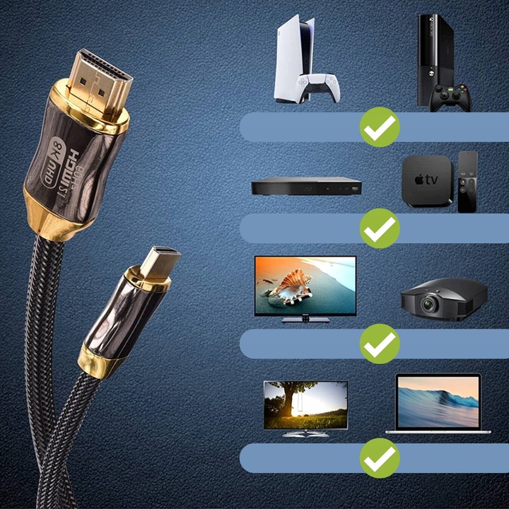CERTYFIKOWANY Kabel HDMI 2.1 8K 4K eARC PREMIUM 2M
