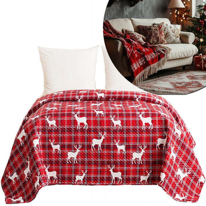 NARZUTA NA ŁÓŻKO KOC 170 x 200 PLED KAPA PIKOWANA ŚWIĄTECZNA WZORY ŚWIĘTA