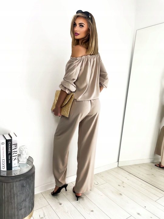 Komplet damski spodnie OVERSIZE kieszenie bluzka hiszpanka lekki S/M