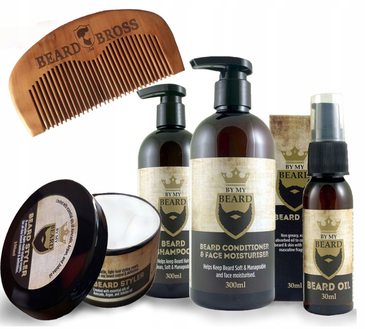ZESTAW KOSMETYKÓW DO BRODY GRZEBIEŃ DLA BRODACZA SZAMPON OLEJEK WĄSY