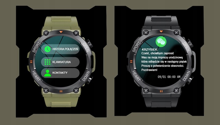 Zegarek męski SMARTWATCH Rubicon ROZMOWY KROKI SMS 360x360 MENU PL