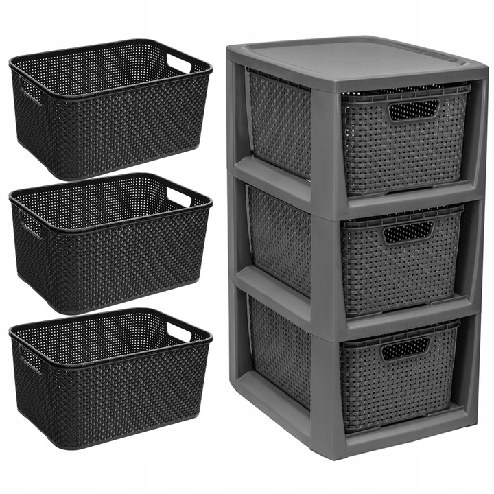 REGAŁ KOMODA SZAFKA PÓŁKA Z 3 KOSZAMI RATTAN BRANQ