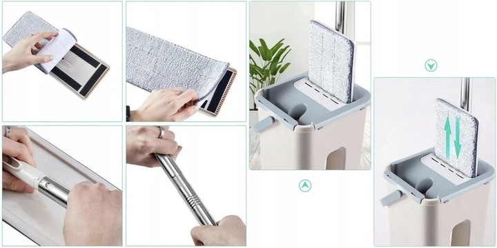 MOP PŁASKI Z WYCISKACZEM WIADREM DWUKOMOROWYM + WKŁADY MIKROFIBRA