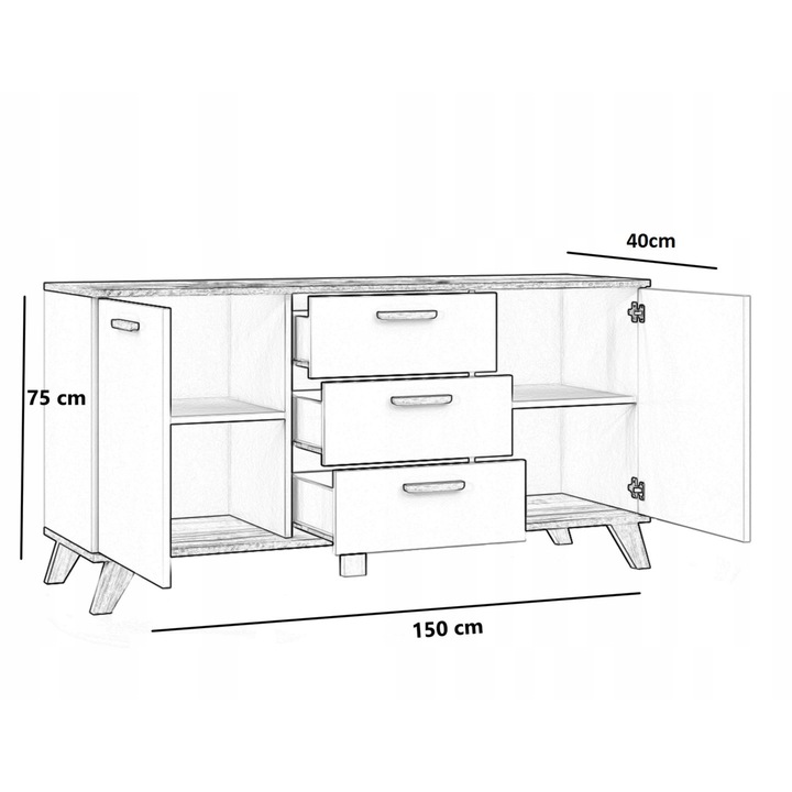 Komoda Szafka RTV 3 Szuflady 2 Drzwi POJEMNA Duża Biala Mat Dąb Wotan