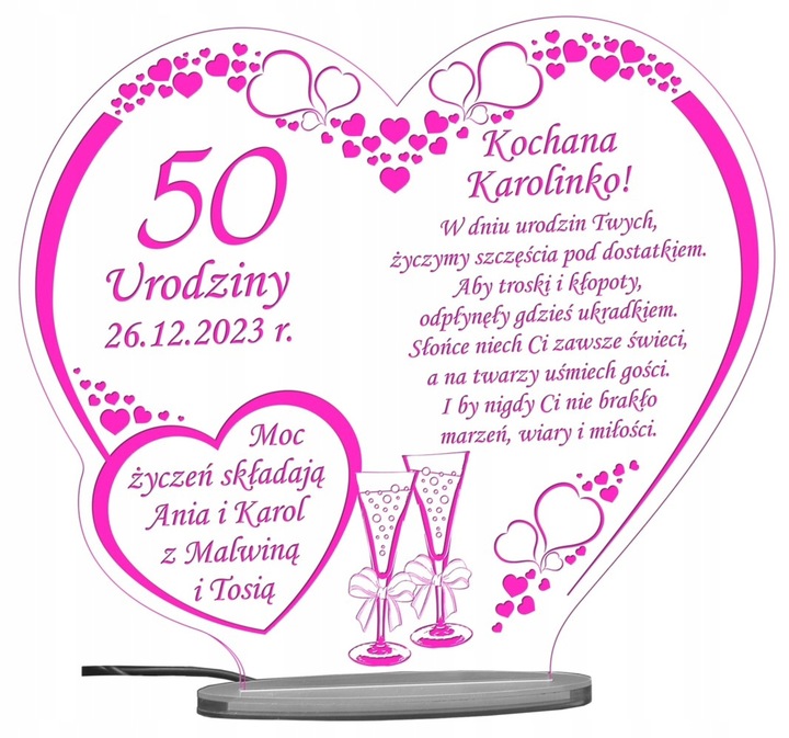 18 50 60 70 80 90 URODZINY STATUETKA PREZENT LED