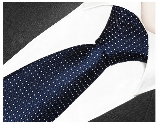 GRANATOWY KLASYCZNY Krawat Męski do Garnituru Kropki Groszki ŻAKARDOWY rc08