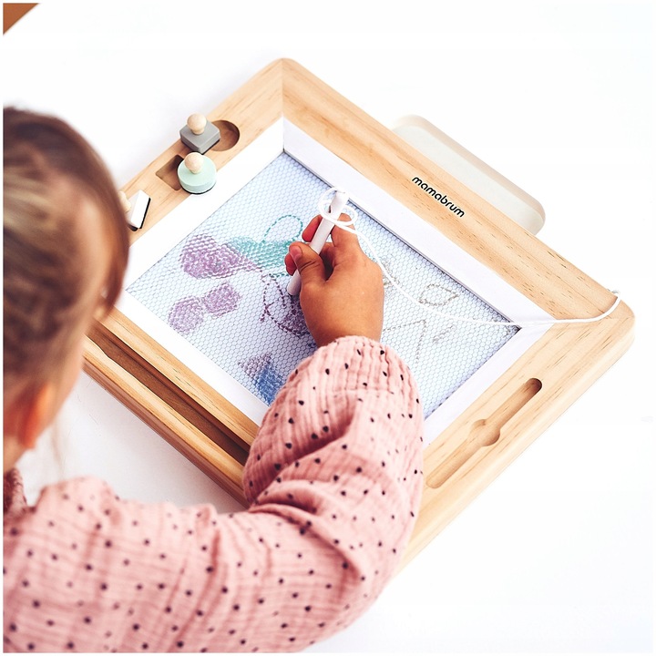 Drewniany Magnetyczny Znikopis z Pieczątkami - Tablica do Rysowania Tablet