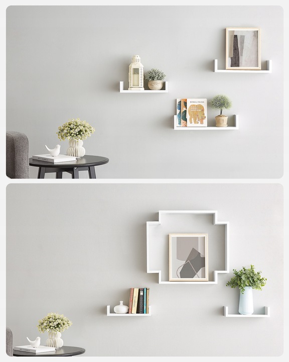 Półka Wisząca Ścienna Zestaw 3 Półek na Książki do Salonu Biała