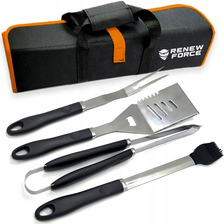 STALOWY Zestaw grillowy akcesoria przybory do grilla 4w1 +etui SUPER