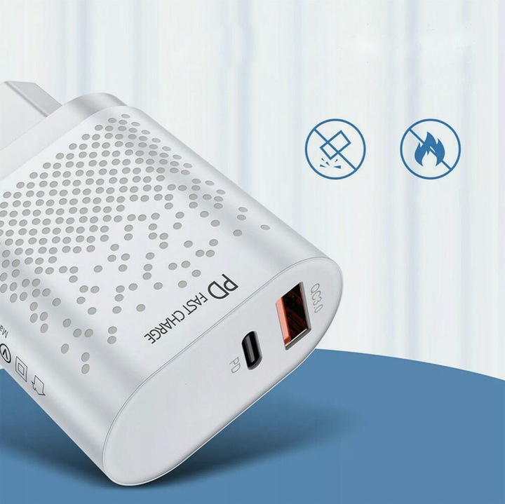 ZESTAW | SZYBKA ŁADOWARKA SIECIOWA USB TYPE-C + KABEL TYPE C | PD20W 3000mA