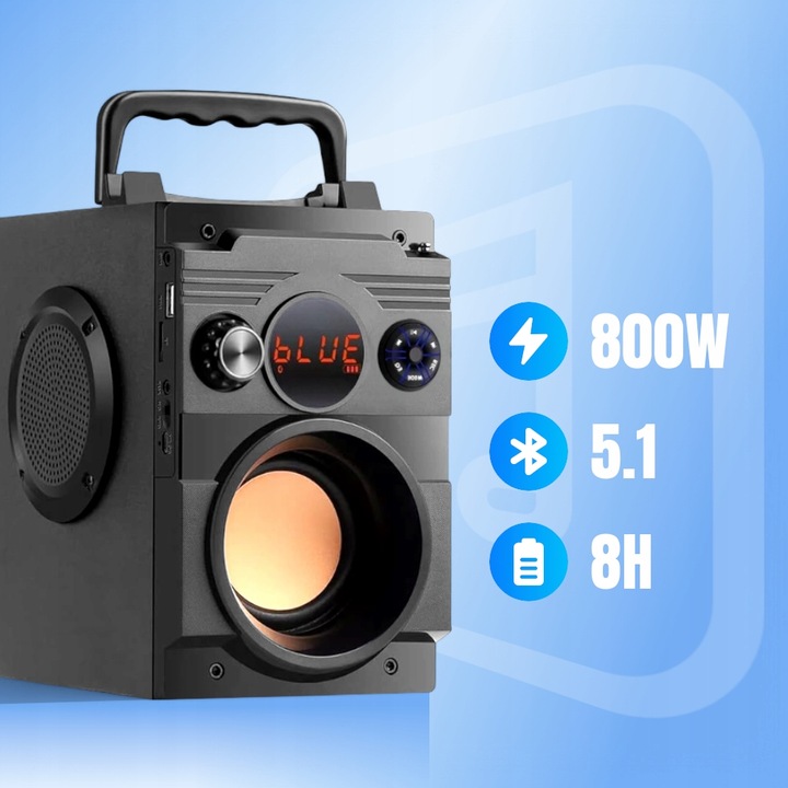 GŁOŚNIK BEZPRZEWODOWY BLUETOOTH PRZENOŚNY 800W MOBILNY Z RADIEM FM USB
