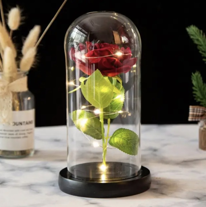 WIECZNA RÓŻA W SZKLE LED PREZENT NA DZIEŃ BABCI KOBIET WALENTYNKI GRAWER