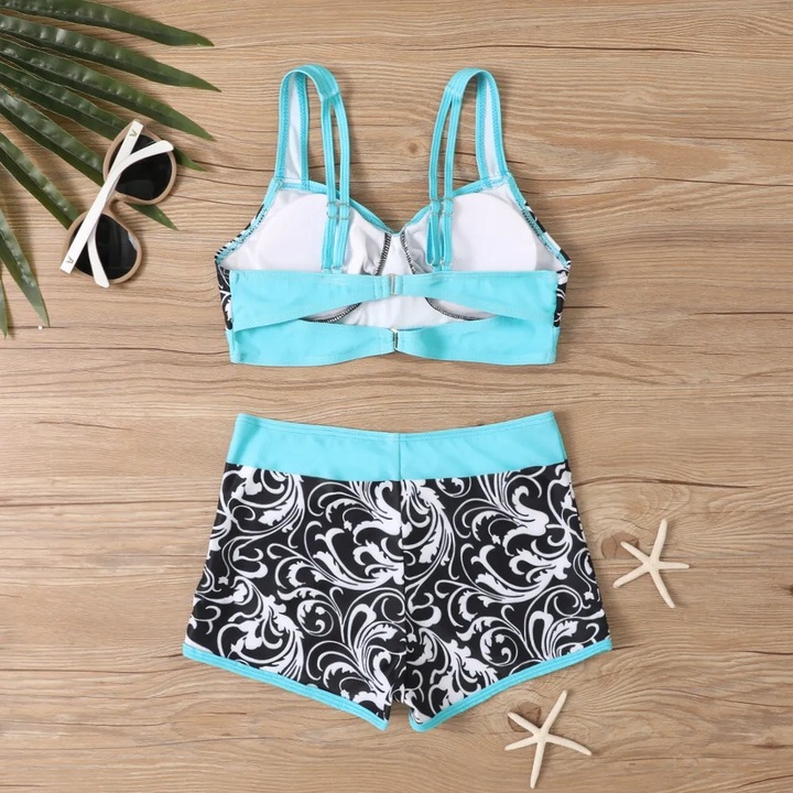 Wzorzysty strój kąpielowy spodenki wysoki stan szerokie ramiączka