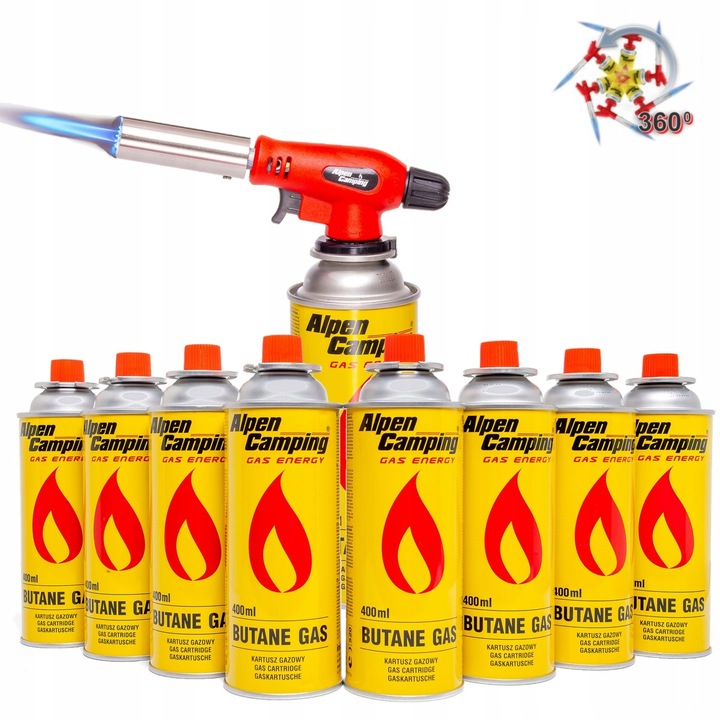 PALNIK 360 + 8x gaz nabój kartusz kartusze gazowe Alpen camping 400ml
