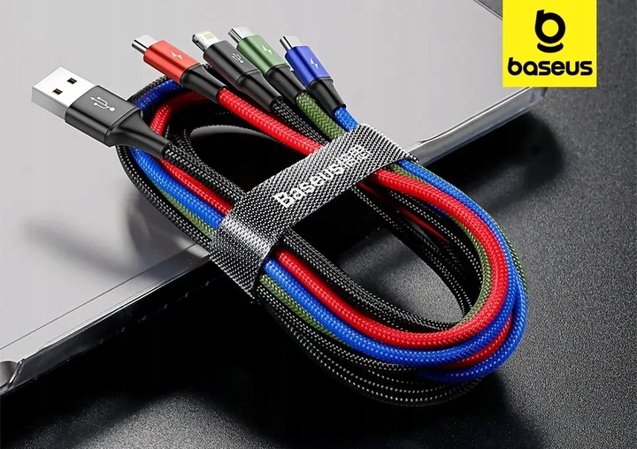 BASEUS SZYBKI MOCNY KABEL PRZEWÓD USB 4W1 2XUSB-C LIGHTNING MICRO QC 1.2M