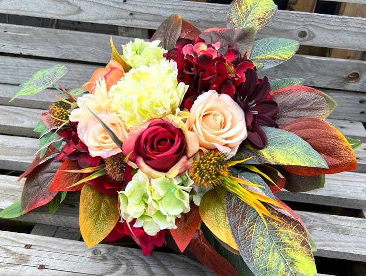 Oryginalna Jesienna Kompozycja Wiązanka Stroik na Grób Jak Żywa Róże