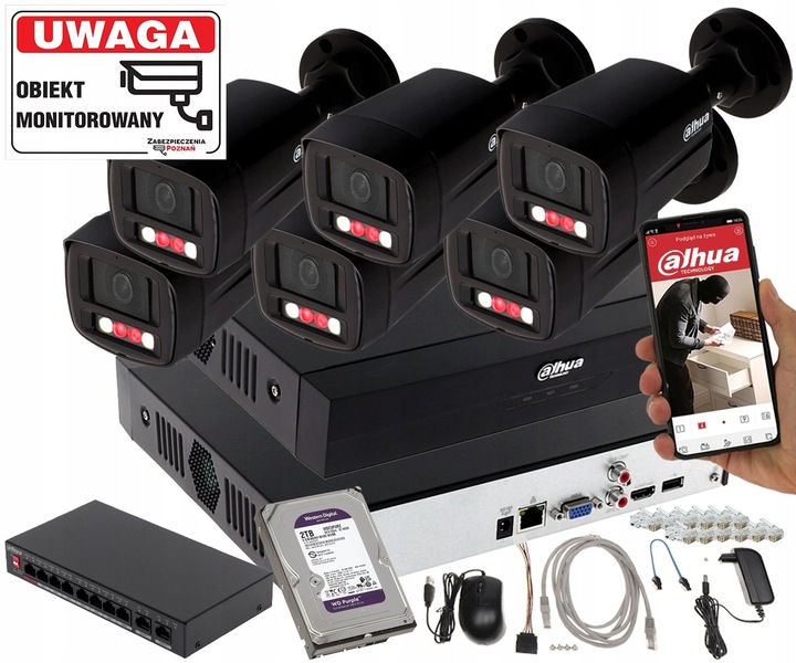 Nowoczesny Zestaw Monitoringu IP Dahua z 6 Kamerami 4Mpx