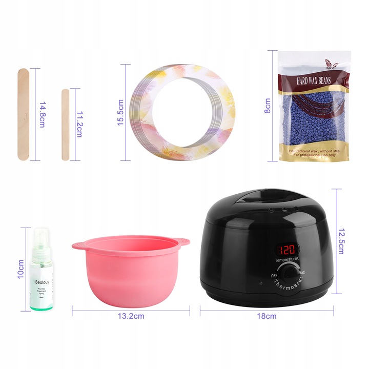 Zestaw do depilacji PODGRZEWACZ 500ml 100W 5x wosk twardy LED wyświetlacz