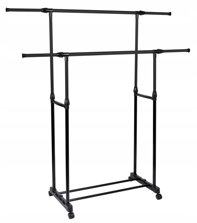 WIESZAK STOJĄCY NA KÓŁKACH PODWÓJNY REGULOWANY WYSUWANY UBRANIA STOJAK