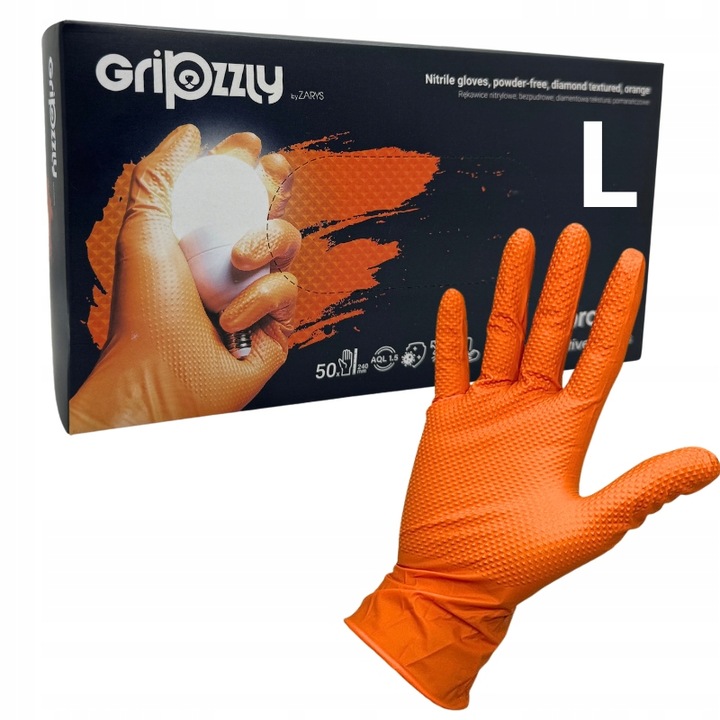 RĘKAWICE ochronne NITRYLOWE GRIPZZLY GRIPY ZARYS pomarańczowe roz.L 50