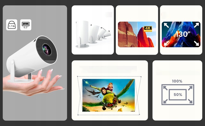 PROJEKTOR HY300 PRO 2025 NOWA WERSJA 4K HD WIFI PRZENOŚNY SMART