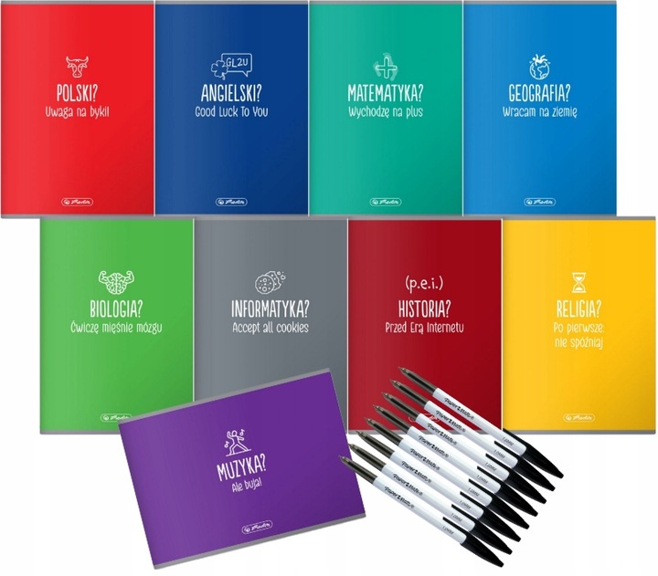 9 x ZESZYT ze ściągą ZESTAW do klasy 5 i 6 + 8 długopisów