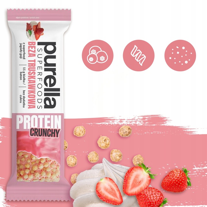 Baton proteinowy Purella Beza Truskawkowa bez dod cukru 15x45g NOWOŚĆ