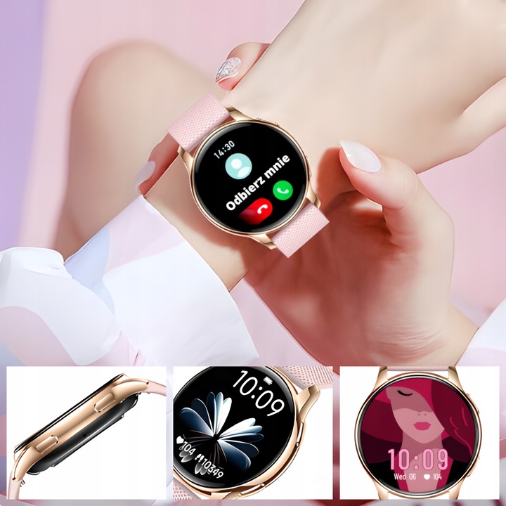 SMARTWATCH ZEGAREK DAMSKI ELEGANCKI ROZMOWY POWIADOMIENIA MENU PL AMOLED