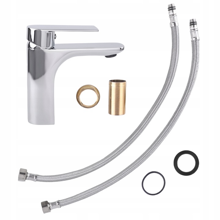 Bateria umywalkowa stojąca srebrna kran łazienkowy chrom YOKA HOME