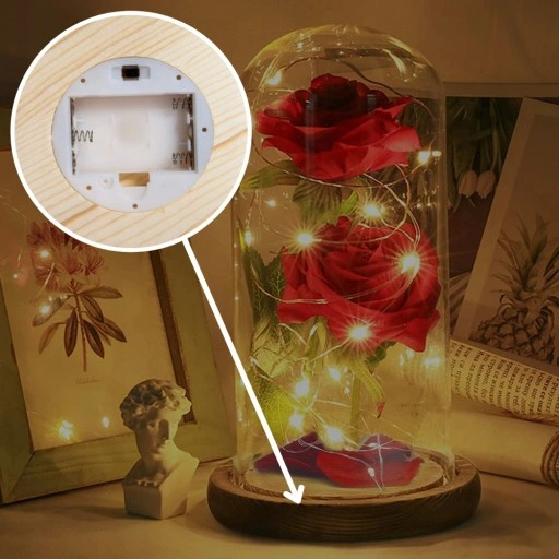 WIECZNA RÓŻA W SZKLE ŚWIECĄCA LED PREZENT PUDEŁKO NA WALENTYNKI DZIEŃ BABCI