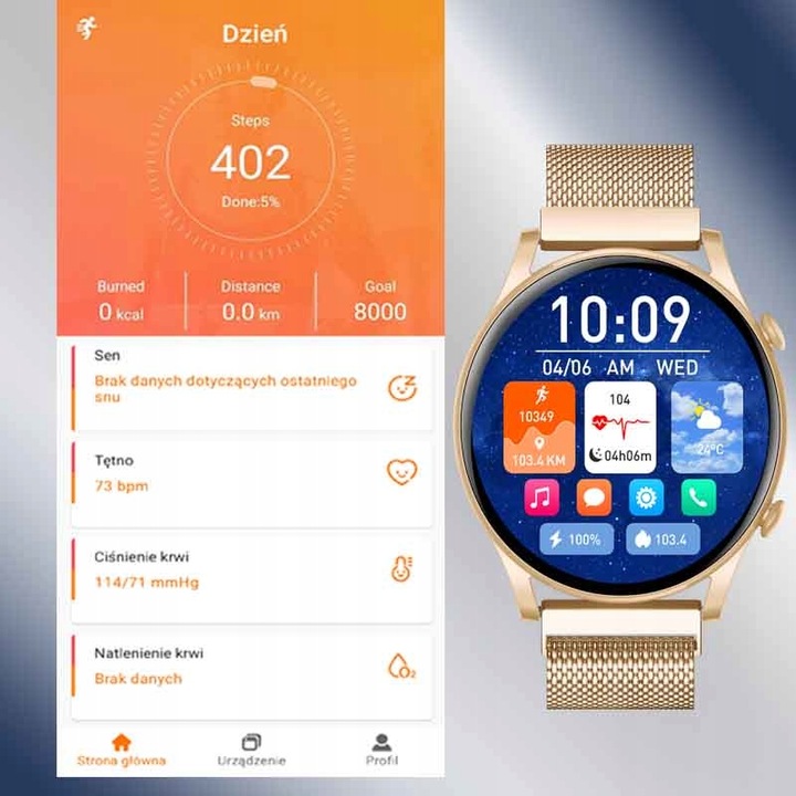 SMARTWATCH ZEGAREK DAMSKI POLSKIE MENU ROZMOWY CIŚNIENIE PULS SPORT AMOLED
