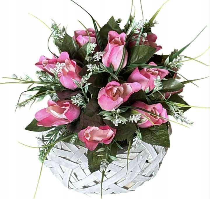 STROIK GRÓB KOMPOZYCJA CMENTARZ SZTUCZNY BUKIET SERCE RÓŻE WIĄZANKA POMNIK