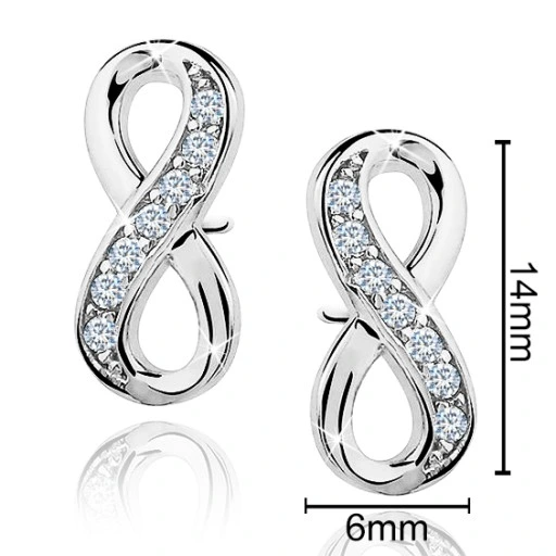 KOLCZYKI SREBRNE 925 RODOWANE NIESKOŃCZONOŚĆ, KOLCZYKI WYRKĘTKI SZTYFTY