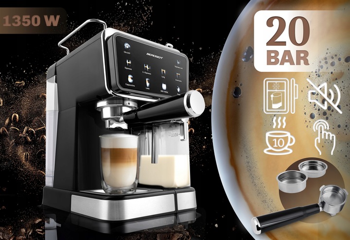 Ekspres do kawy ciśnieniowy kolbowy spieniacz pojemnik 20 bar 1350W