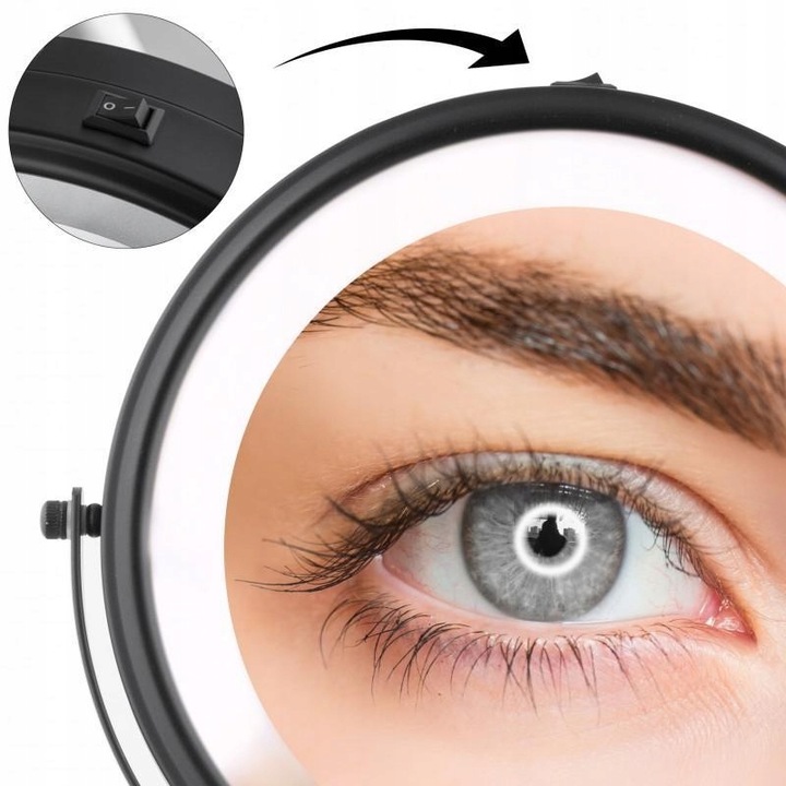 Lusterko kosmetyczne ścienne powiększające do makijażu czarne podświetlane