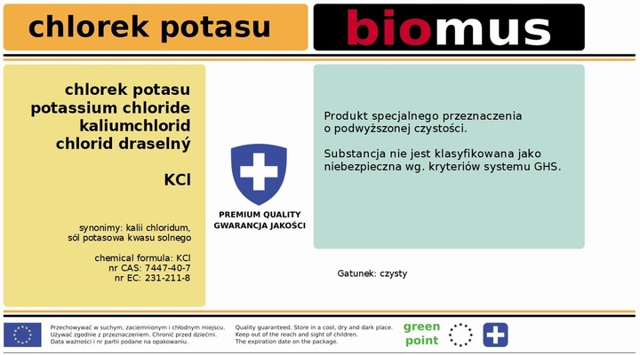 CHLOREK POTASU sól potasowa Czysty 1kg BIOMUS