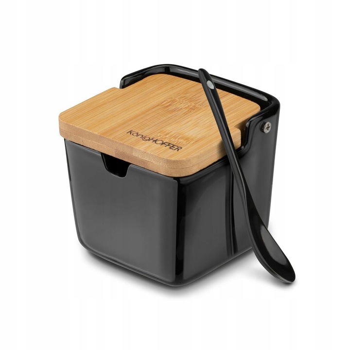 CUKIERNICZKA z Łyżeczką BAMBUSOWA CZARNA Pojemnik Konighoffer Ceramic